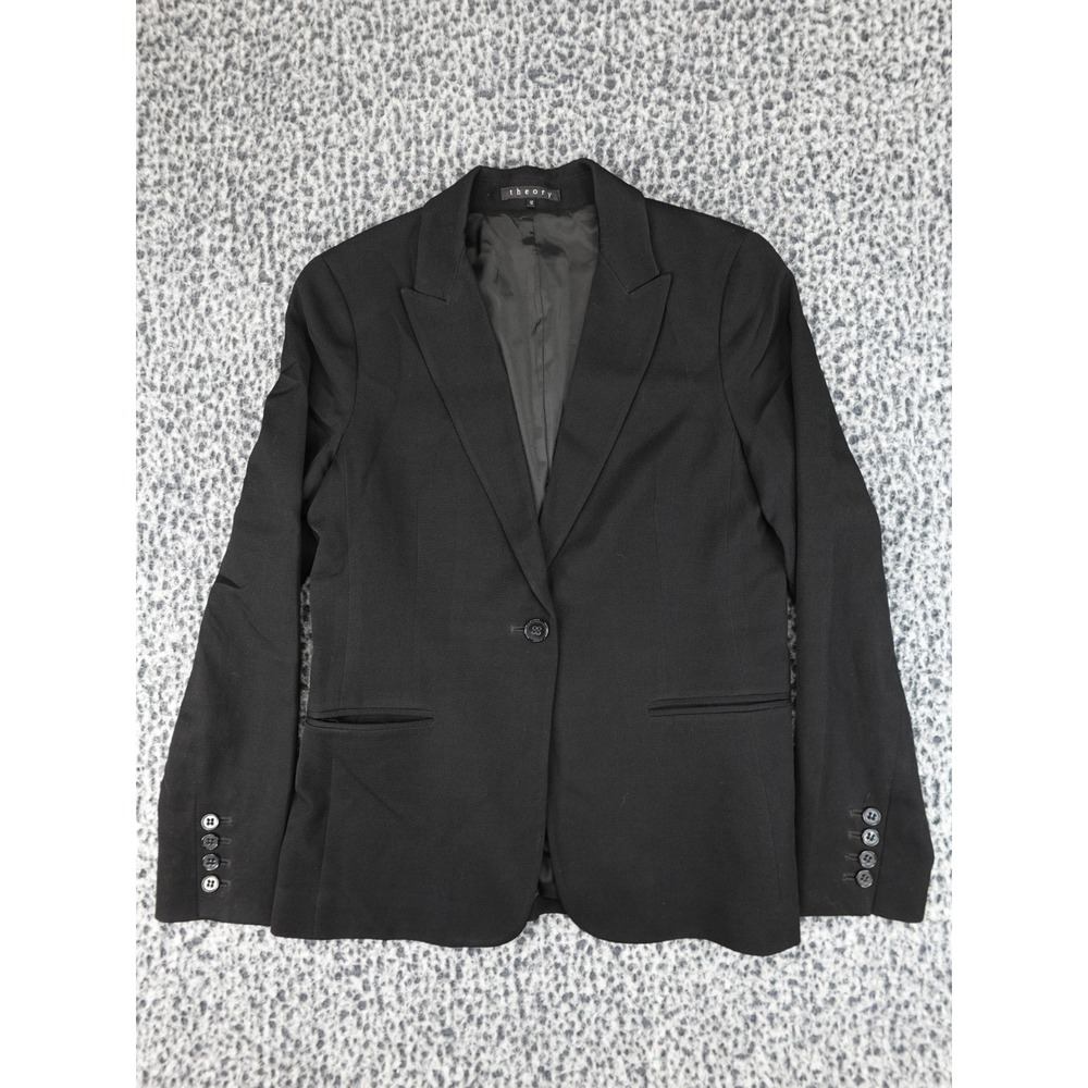 Theory Blazer Womens 12 Black Single Button Wool Blend Tailored 90971138
